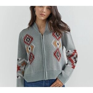 Wrangler Retro Women's Southwest Full Zip Cardigan Small Green Aztec Western